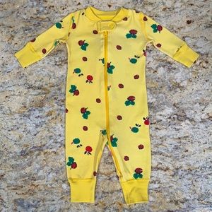 Hanna Andersson Yellow Ladybug Apples Footless Romper Sz 50 cm / US Sz 0-3 Mo
